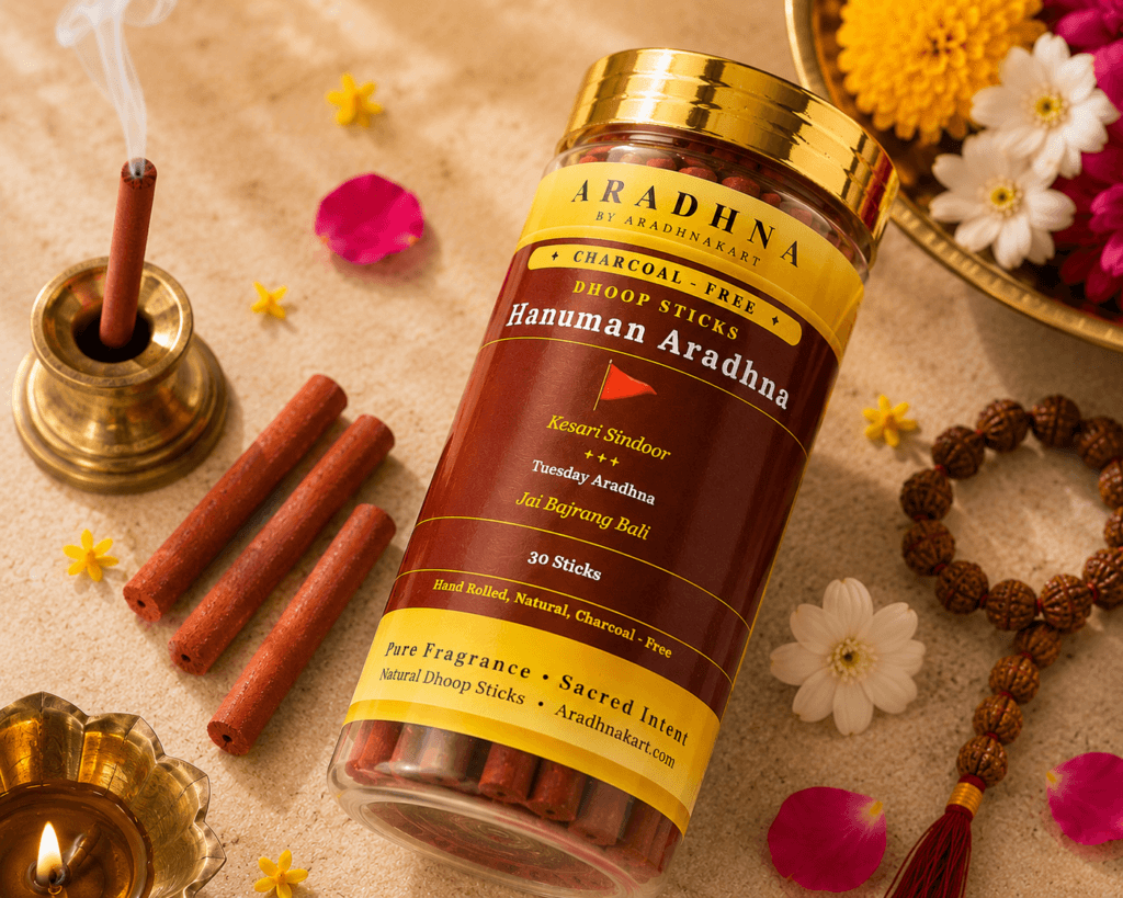 Hanuman Aradhna dhoop sticks burning — natural Chameli fragrance