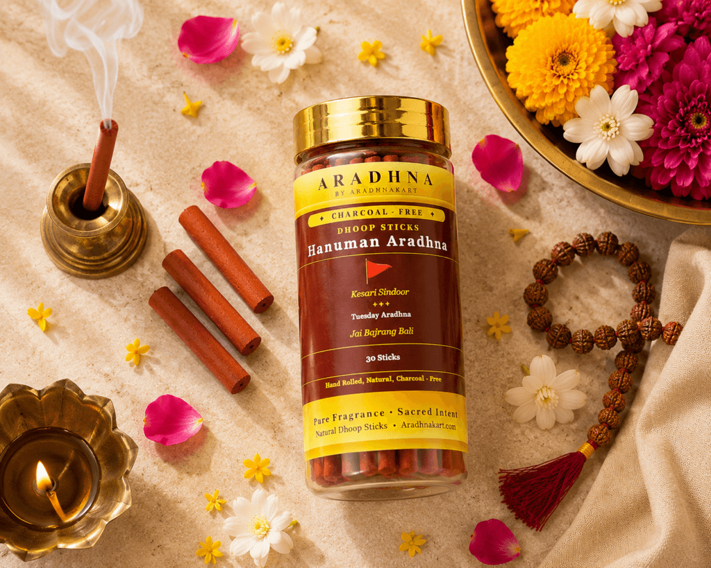 Hanuman Aradhna dhoop sticks box packaging — charcoal-free