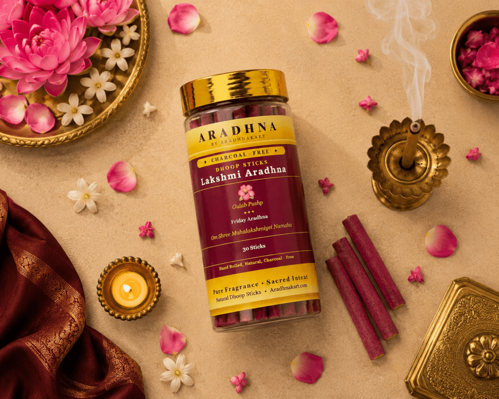 Lakshmi Aradhna dhoop sticks box packaging — charcoal-free