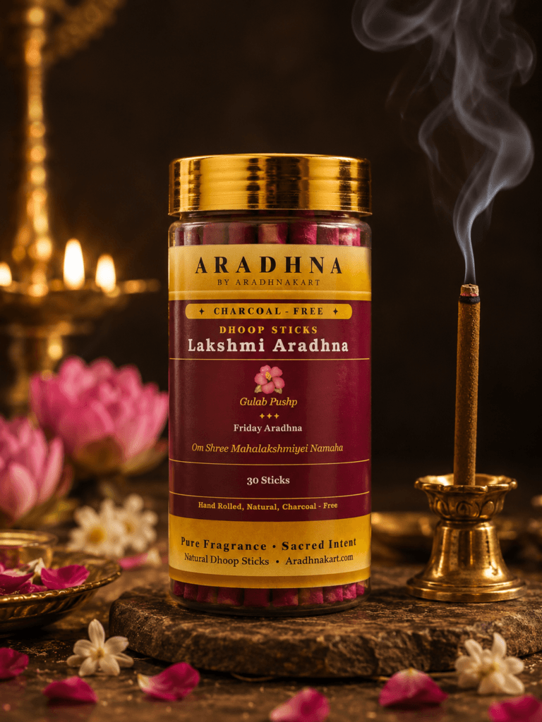 Lakshmi Aradhna charcoal-free dhoop sticks with Gulab and Kewda fragrance for Shukravar puja