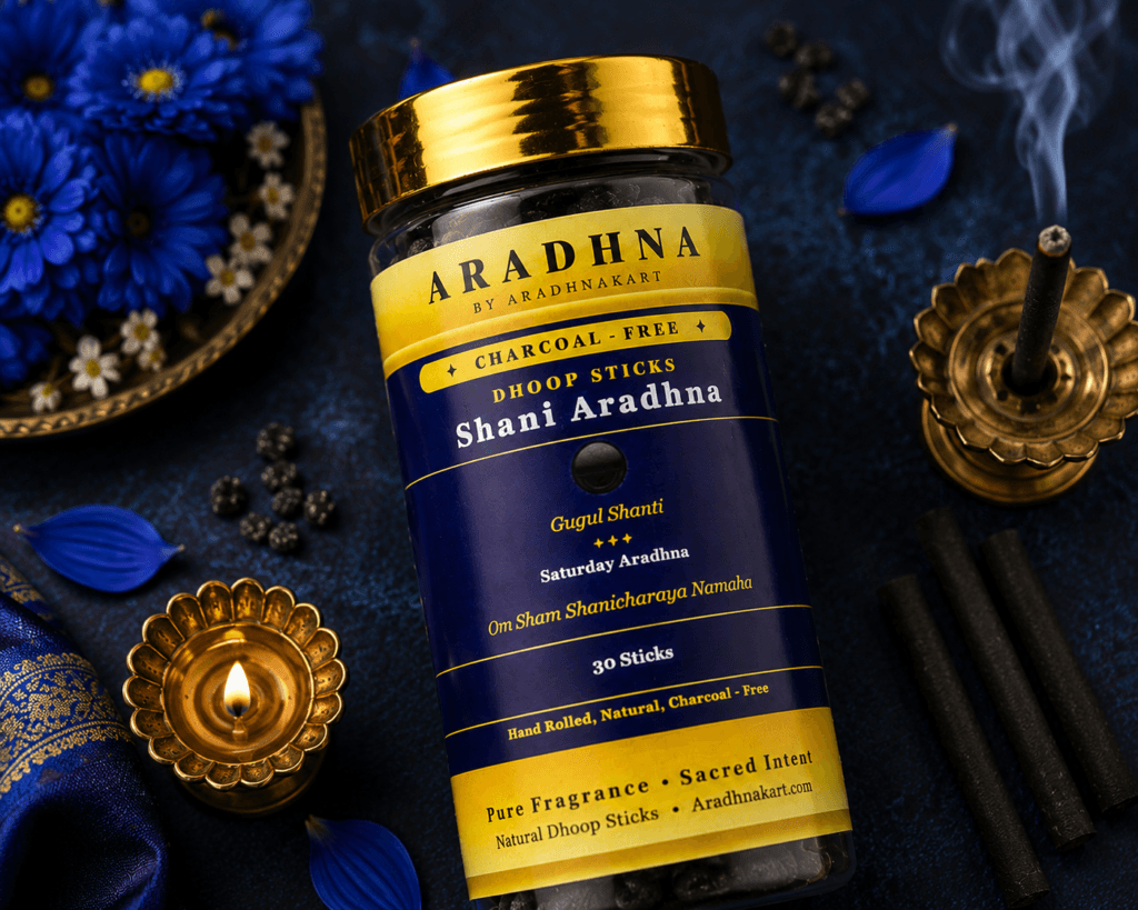 Shani Aradhna dhoop sticks burning — natural Til and Lavang fragrance