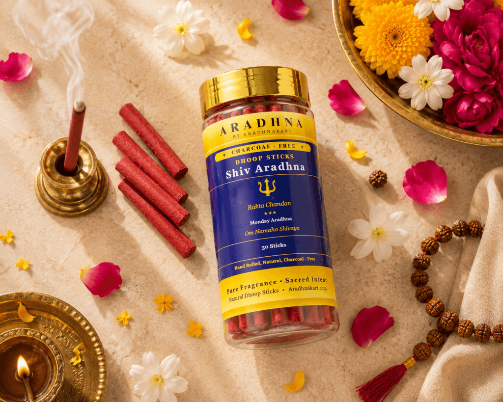 Shiv Aradhna dhoop sticks burning — natural Belpatra fragrance