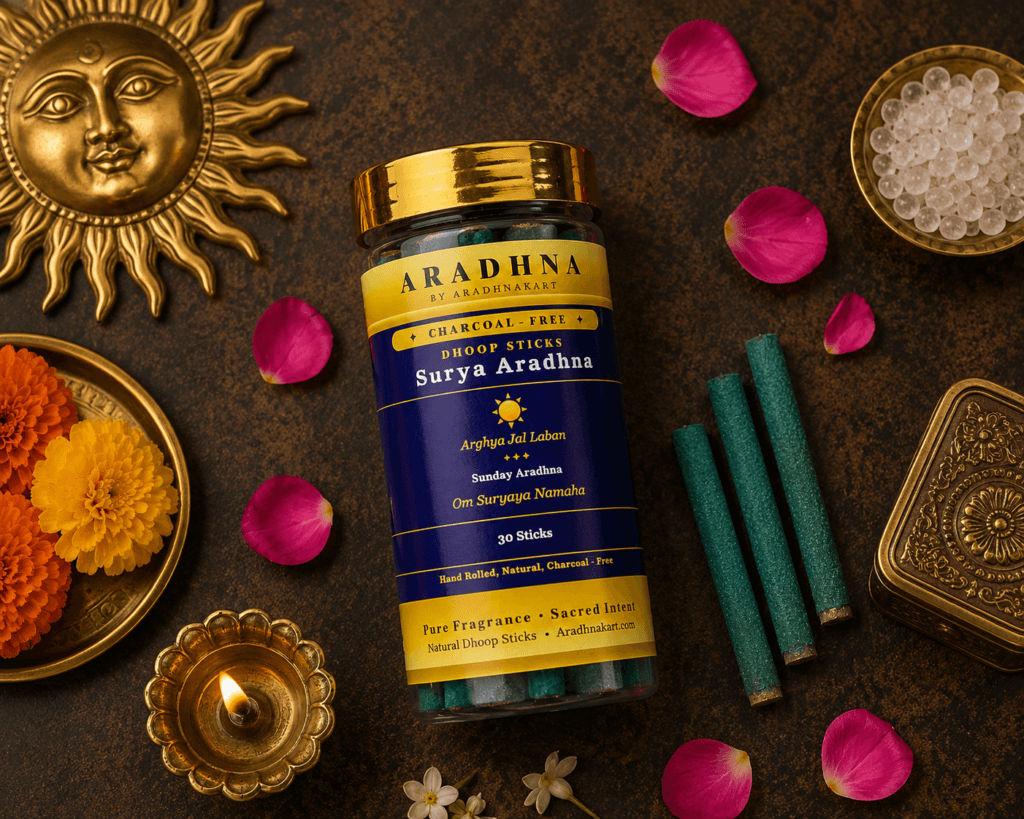 Surya Aradhna dhoop sticks box packaging — charcoal-free