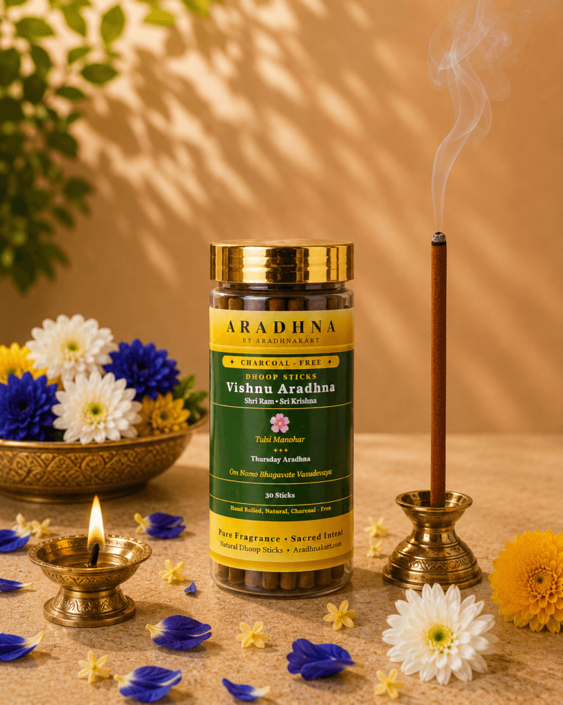 Vishnu Aradhna charcoal-free dhoop sticks with Tulsi and Kesar fragrance for Guruvar puja
