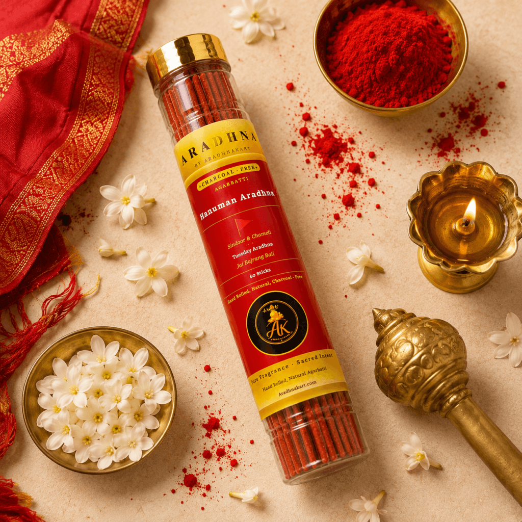 Hanuman Aradhna agarbatti burning — natural Chameli fragrance