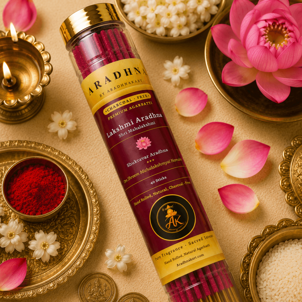 Lakshmi Aradhna agarbatti burning — natural Gulab fragrance