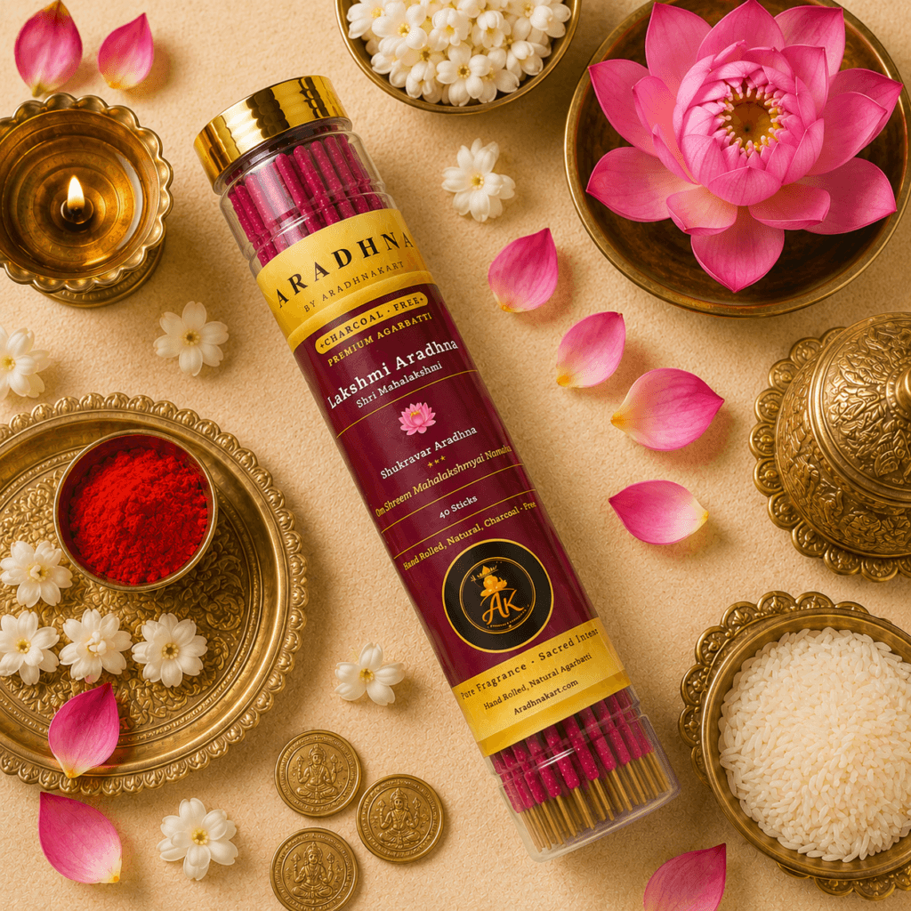 Lakshmi Aradhna agarbatti box packaging — charcoal-free incense sticks