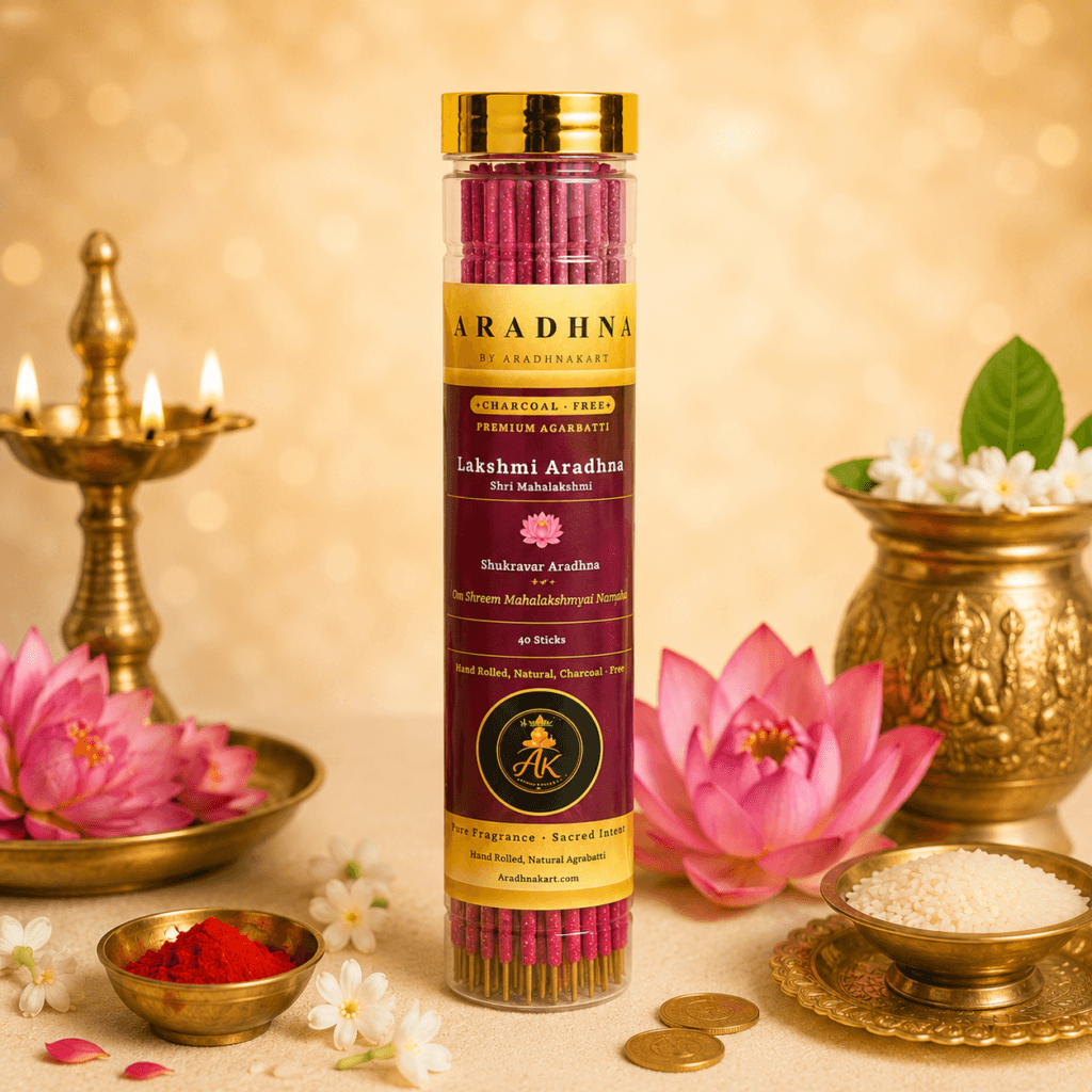 Lakshmi Aradhna charcoal-free agarbatti with Gulab and Kewda fragrance for Shukravar puja