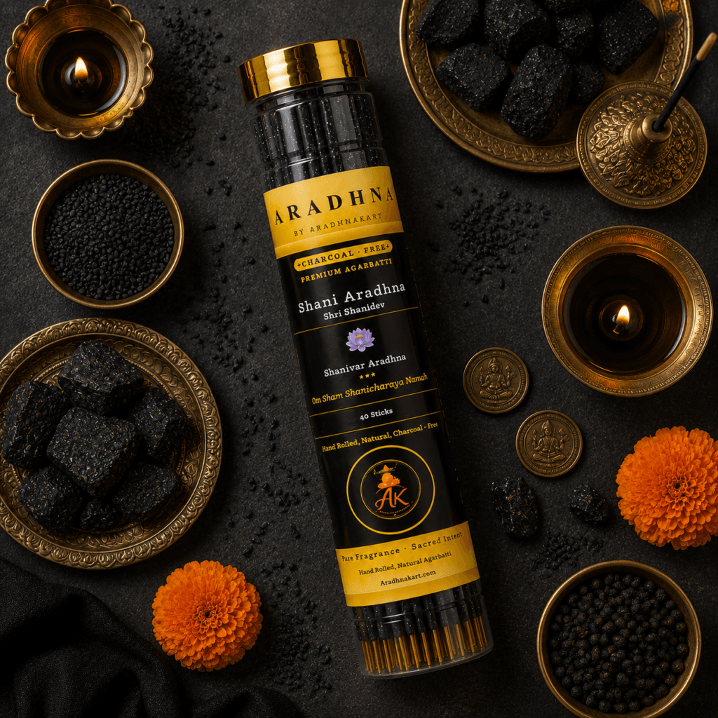 Shani Aradhna agarbatti box packaging — charcoal-free incense sticks