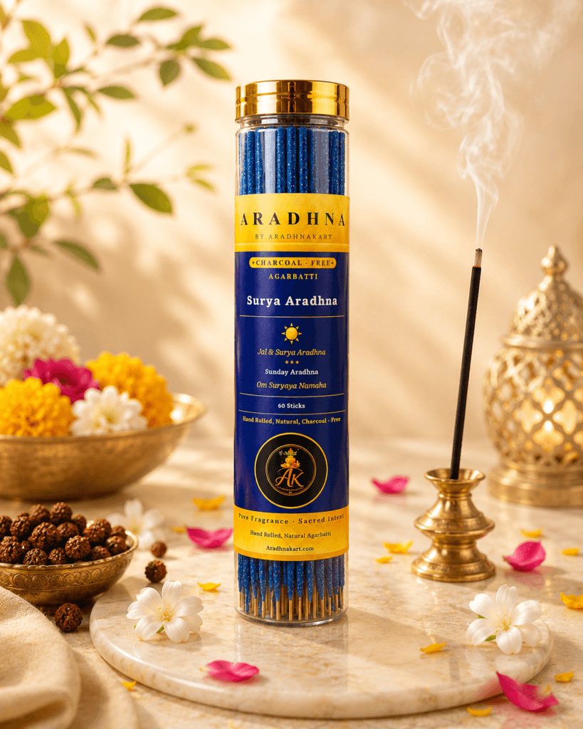 Surya Aradhna charcoal-free agarbatti with Sandalwood and Amber fragrance for Ravivar puja