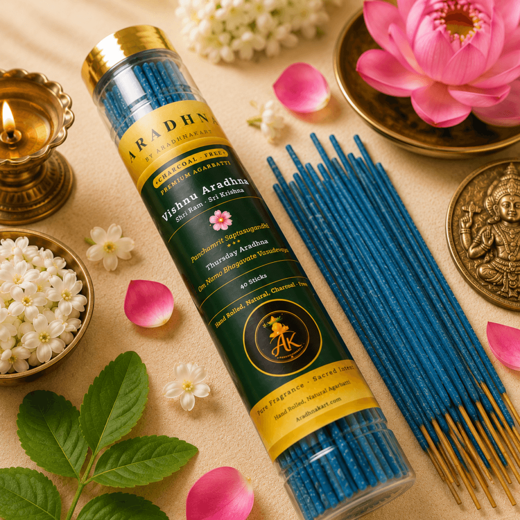 Vishnu Aradhna agarbatti burning — natural Tulsi fragrance